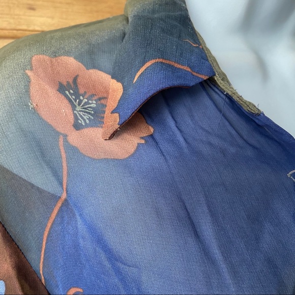 Georgiou Vintage brown blue floral sheer blouse - Picture 9 of 9